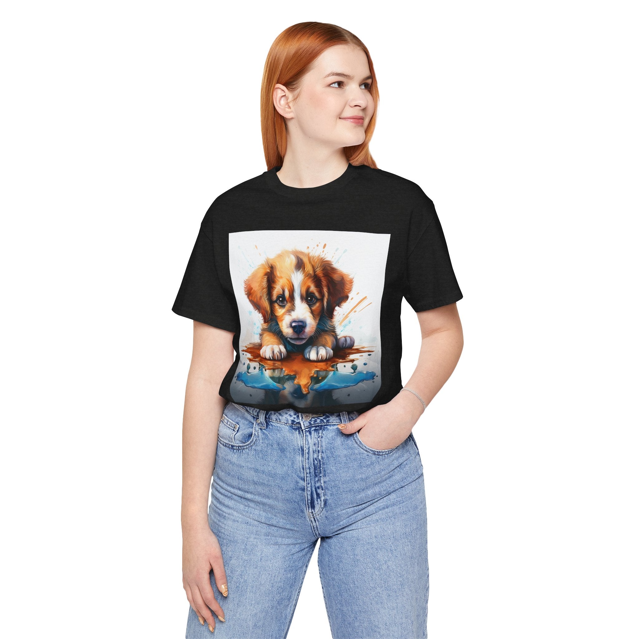 Adorable Puppy Art Tee For Her, Cute Dog Lover's T-Shirt, Casual Gift for Animal Lovers, Gift for Her, Pet-Themed Apparel, Fun Birthday Gift