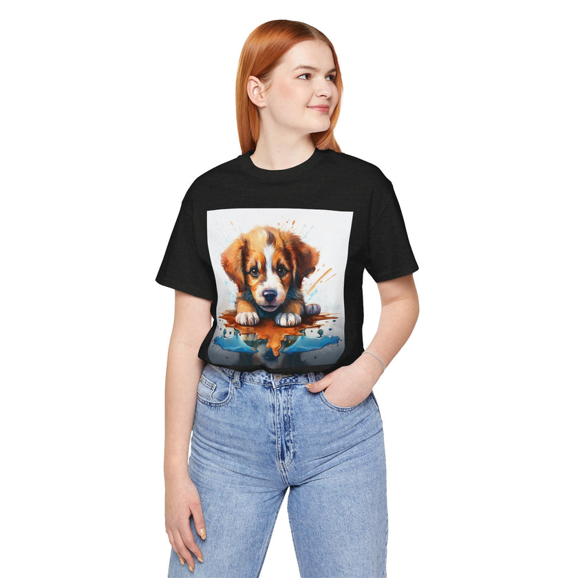 Adorable Puppy Art Tee For Her, Cute Dog Lover's T-Shirt, Casual Gift for Animal Lovers, Gift for Her, Pet-Themed Apparel, Fun Birthday Gift
