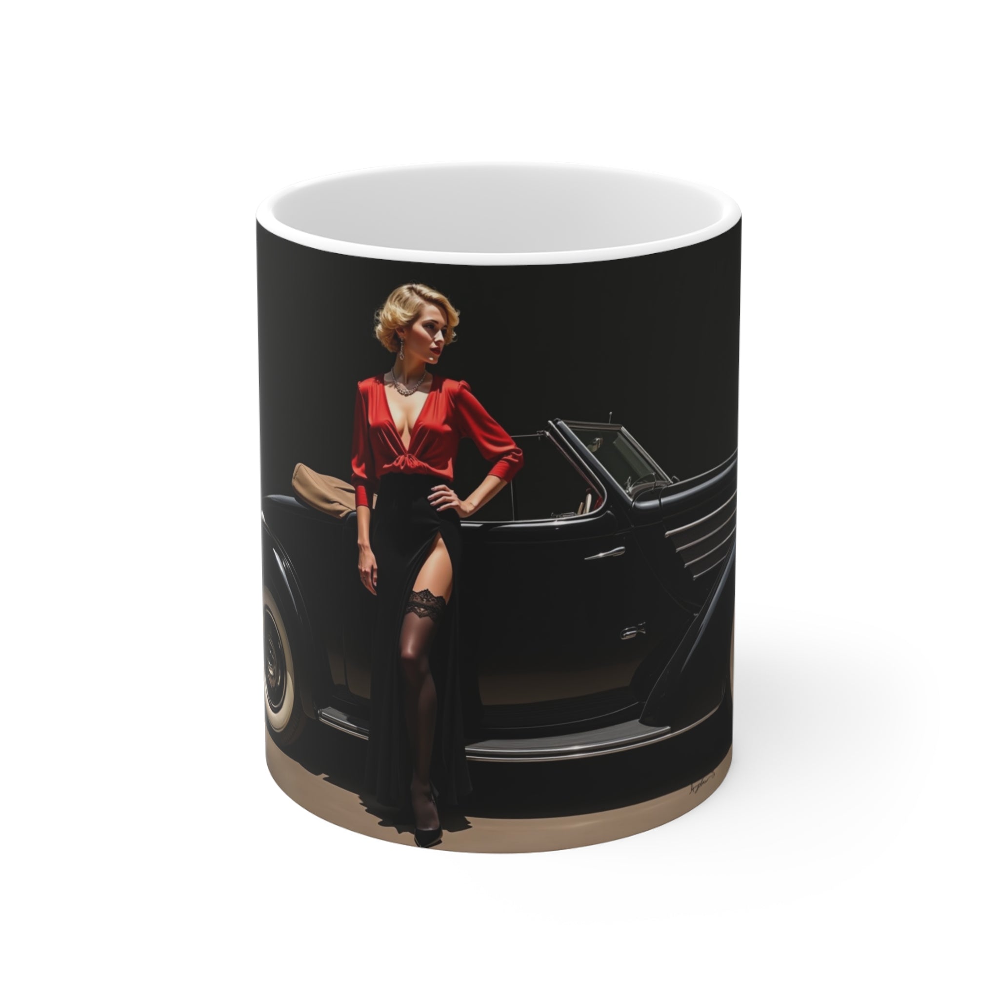 Glamour Woman, London Mug, Enthusiast Gift, Coffee Cup, Retro, Unique, Mug, Glamour, Retro, Woman, Dress, Red