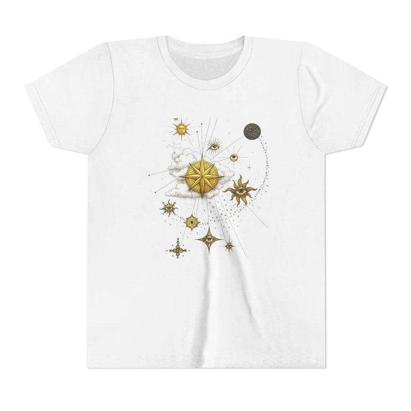 Celestial Compass Youth Tee - Astrology Inspired Short Sleeve Shirt
