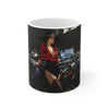 Attractive Woman In Red, Retro Car, Enthusiast Gift, Coffee Cup, Retro, Unique Pilot Mug, Glamour, Retro, Woman, Car, Dress, Red