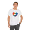 Rainbow Heart Short Sleeve Tee, T-Shirt for Him, Pride Shirt, Love Tee, Colorful Heart Design