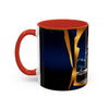 Vintage Pin-Up Coffee Mug - Classic Car Design set against a vibrant kitchen backdrop.