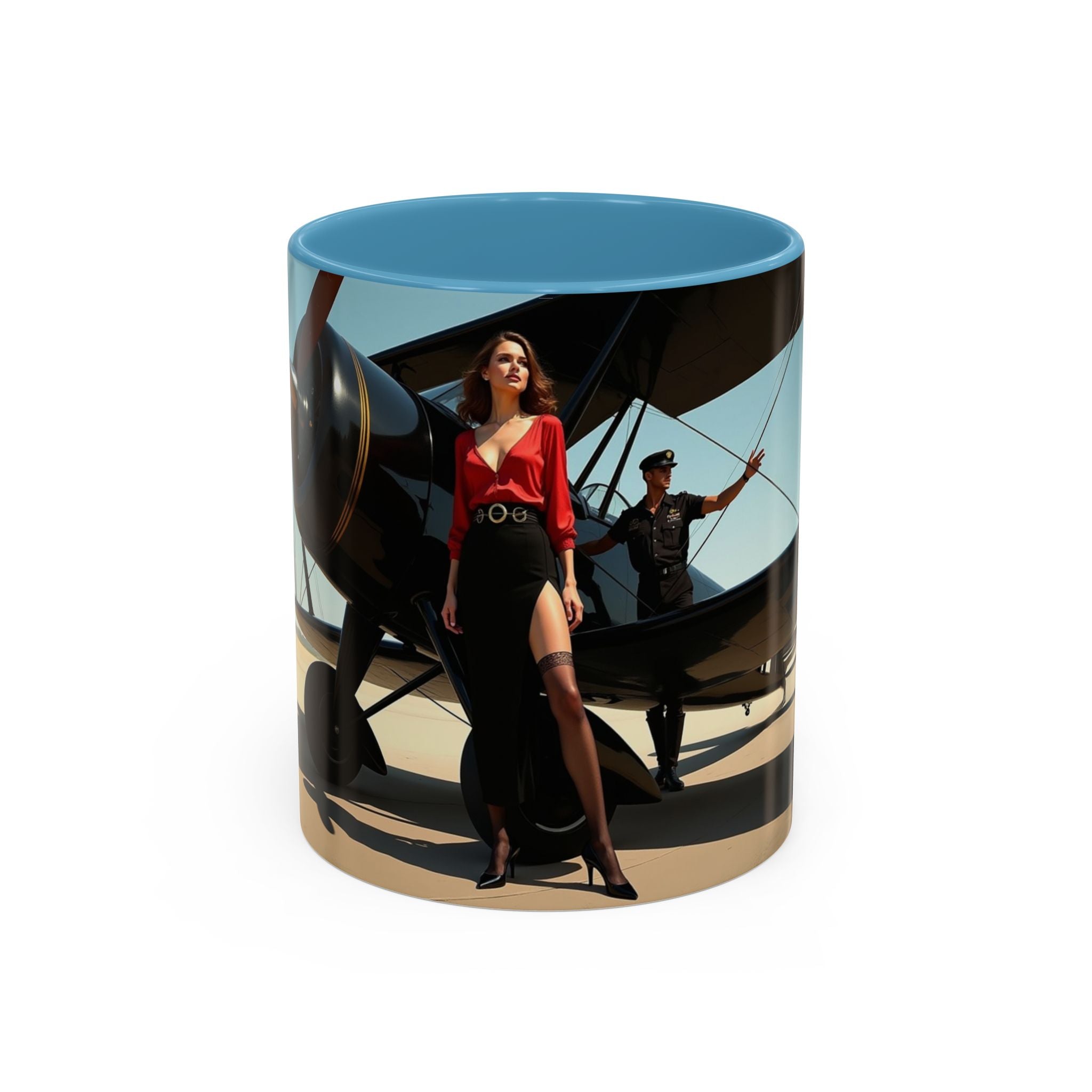 Vintage Aviation Accent Coffee Mug featuring a beautiful airplane design, perfect for gifting.