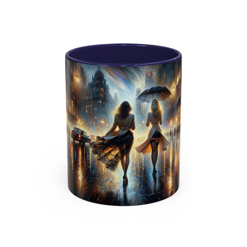 Close-up of the Elegant Nighttime Cityscape Coffee Mug emphasizing its artistic design.