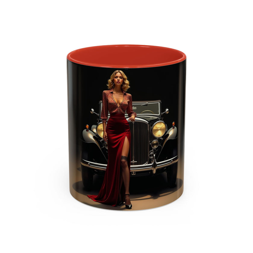 Vintage Glamour Coffee Mug - 11oz against a colorful backdrop highlighting its vibrant design.