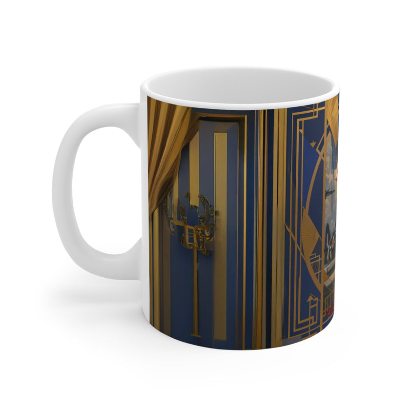 Vintage Glamour Airplane Mug, Aviation Enthusiast Gift, Coffee Cup, Retro, Unique Pilot Mug, Glamour, Retro, Woman, Car, Dress, Red