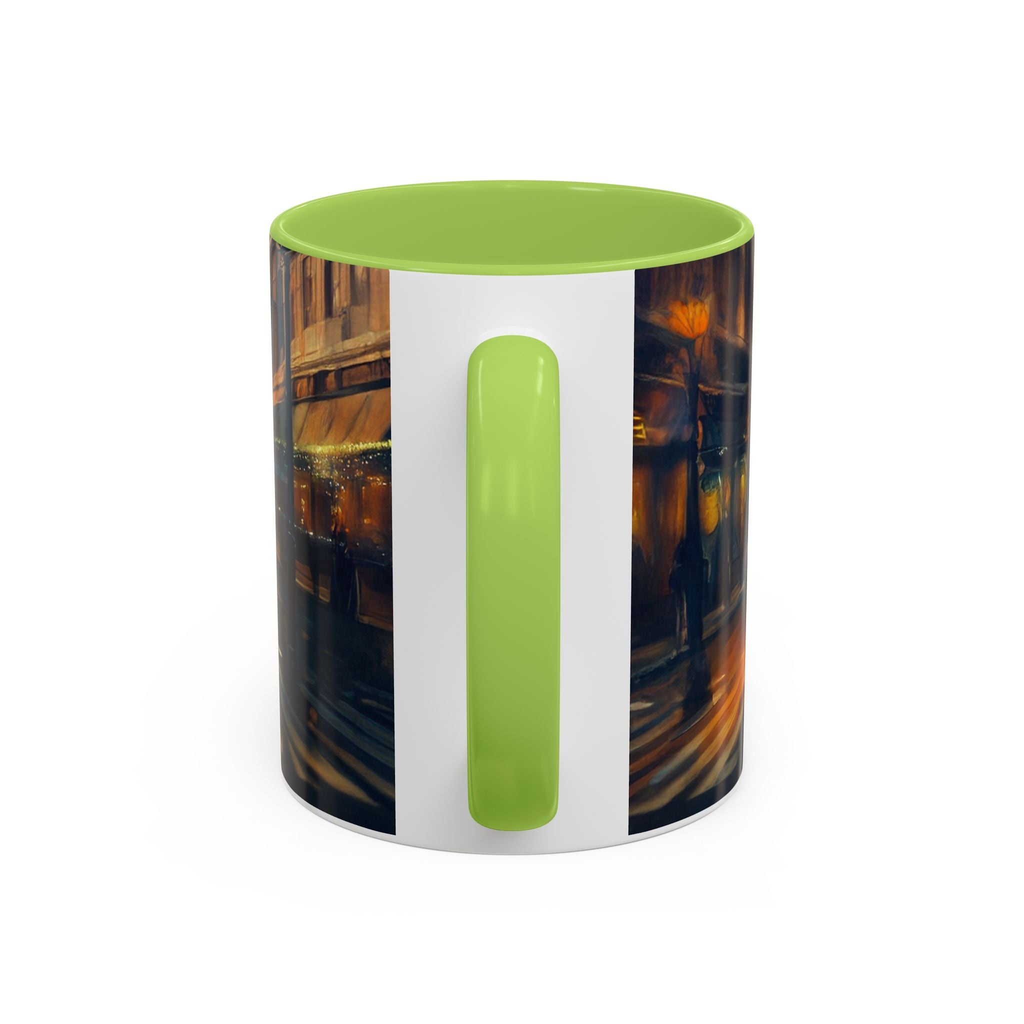 Vintage-Inspired Cityscape Accent Coffee Mug - 11oz & 15oz in a trendy cafe display.