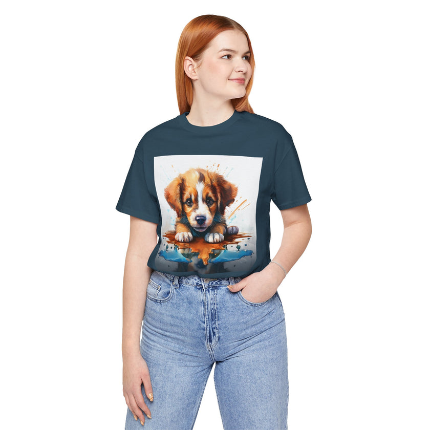 Adorable Puppy Art Tee For Her, Cute Dog Lover's T-Shirt, Casual Gift for Animal Lovers, Gift for Her, Pet-Themed Apparel, Fun Birthday Gift