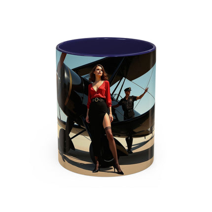 Close-up of Vintage Aviation Accent Coffee Mug showcasing vibrant colors and glossy finish.