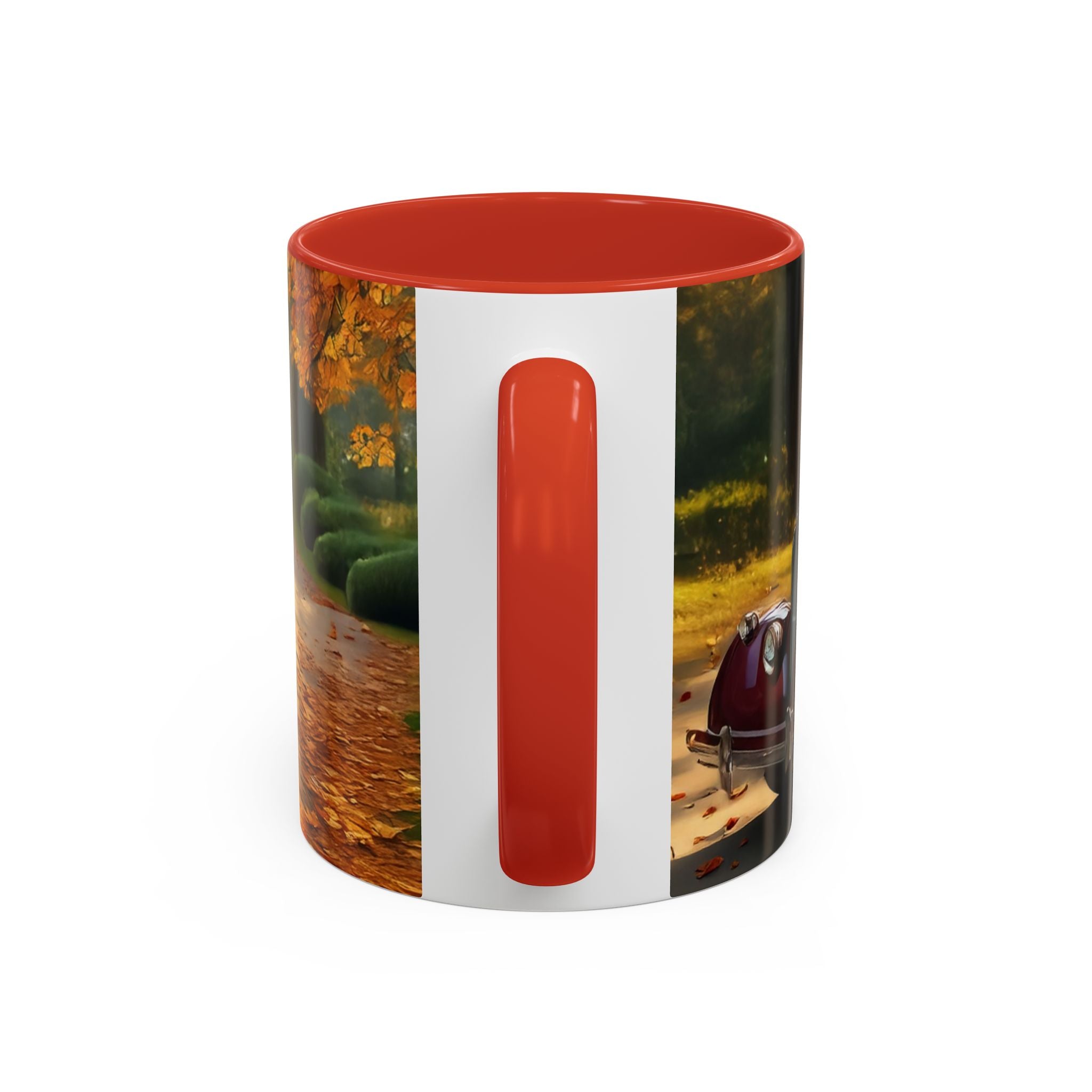 Vintage Autumn Vibes Coffee Mug in a charming coffee shop setting.