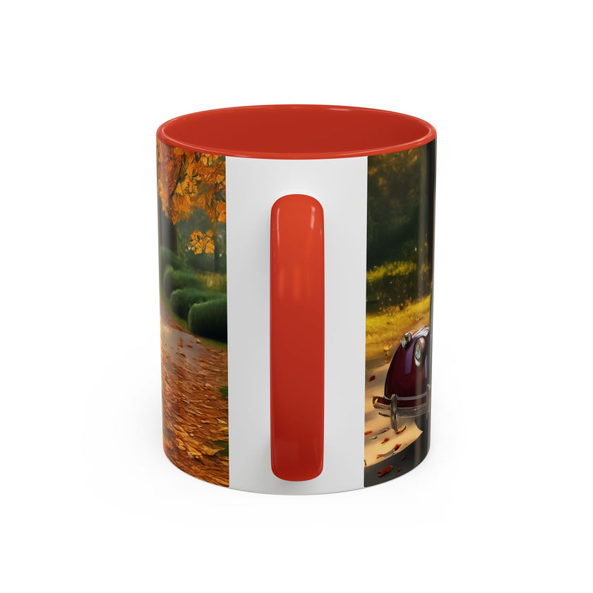 Vintage Autumn Vibes Coffee Mug in a charming coffee shop setting.