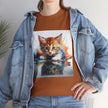 Adorable Cat Reflection Unisex Heavy Cotton Tee, Pet Lover T-Shirt, Animal Art Shirt, Cute Cat Gift for Her, Everyday Casual Wear