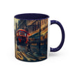 Vintage-Inspired Cityscape Accent Coffee Mug - 11oz & 15oz with colorful city skyline featuring vibrant graphics.