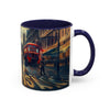 Vintage-Inspired Cityscape Accent Coffee Mug - 11oz & 15oz with colorful city skyline featuring vibrant graphics.