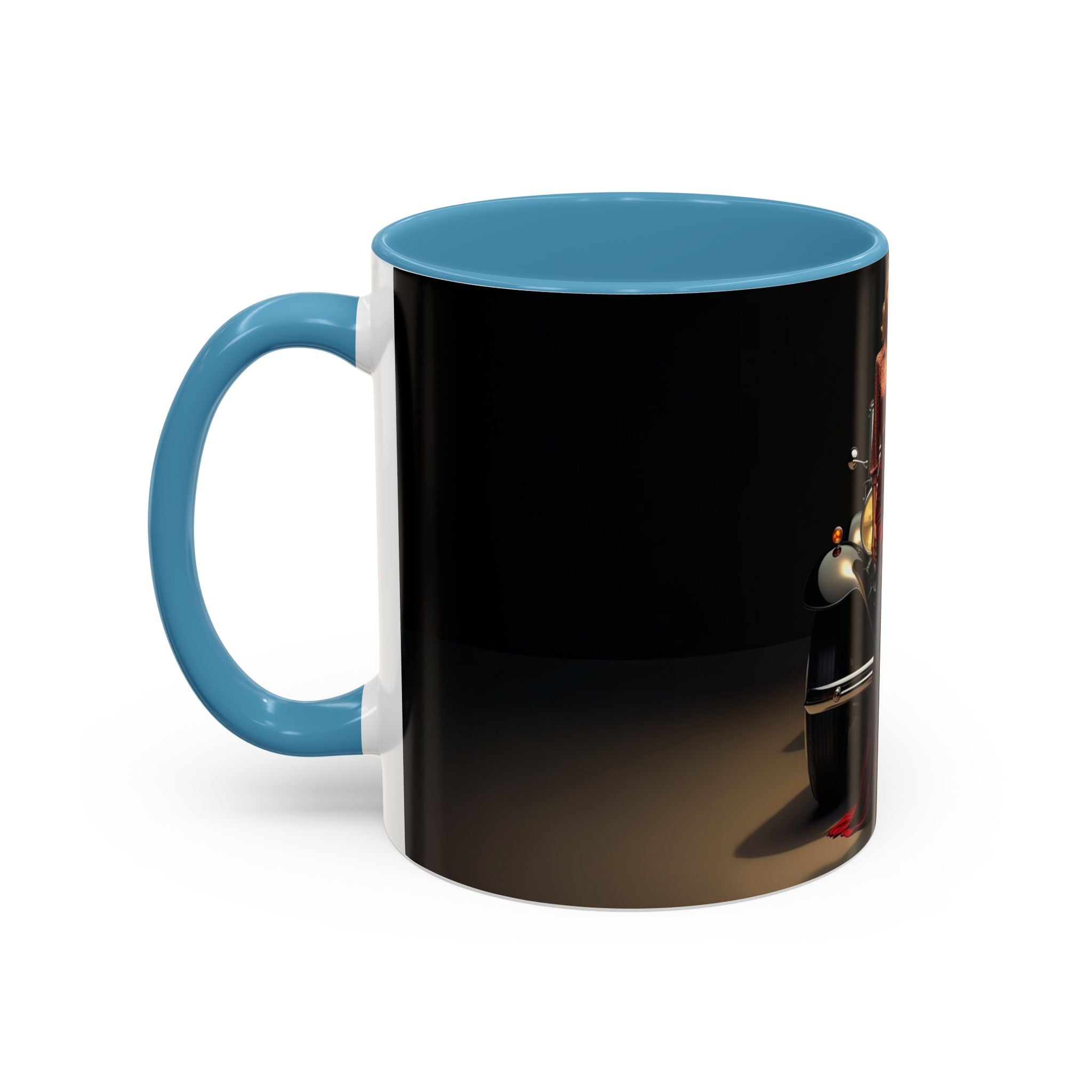 Vintage Glamour Coffee Mug on a wooden table, showcasing its elegant design with vibrant colors.
