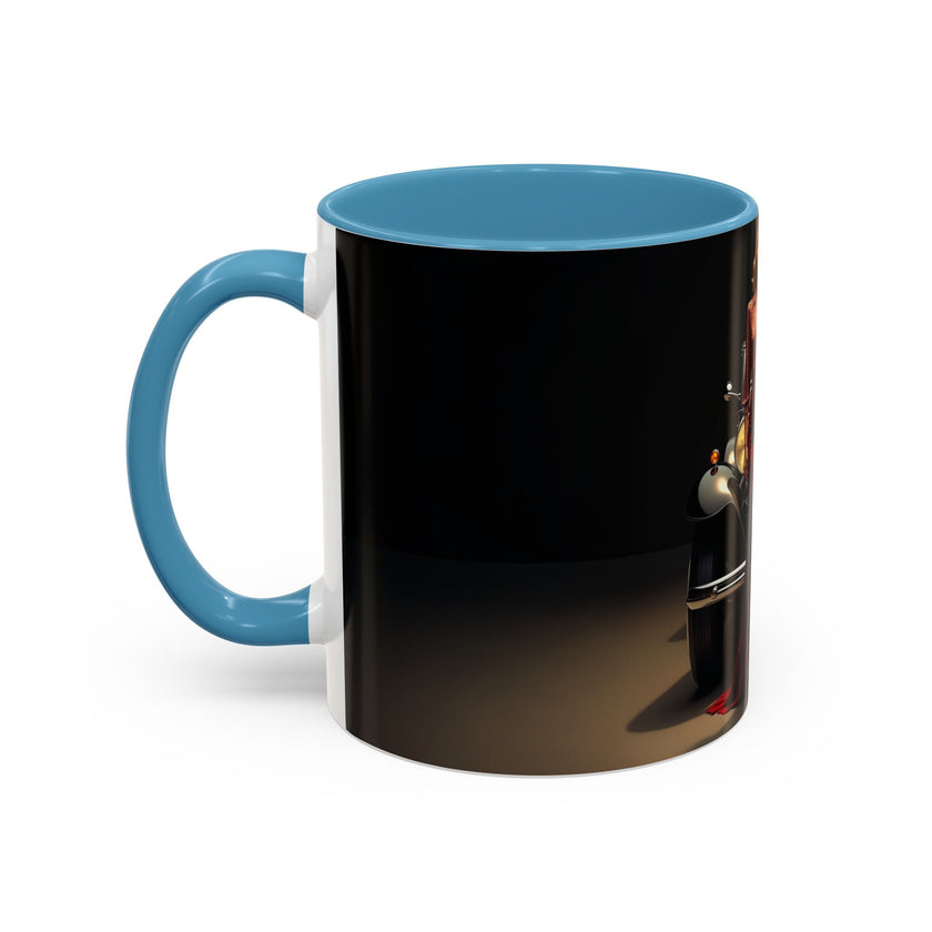Vintage Glamour Coffee Mug on a wooden table, showcasing its elegant design with vibrant colors.