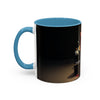 Vintage Glamour Coffee Mug on a wooden table, showcasing its elegant design with vibrant colors.