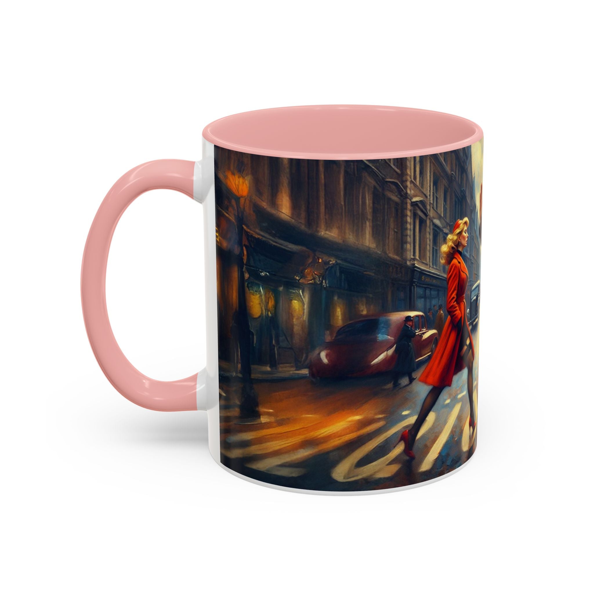 Vintage-Inspired Cityscape Accent Coffee Mug - 11oz & 15oz with a glossy finish and eye-catching design.