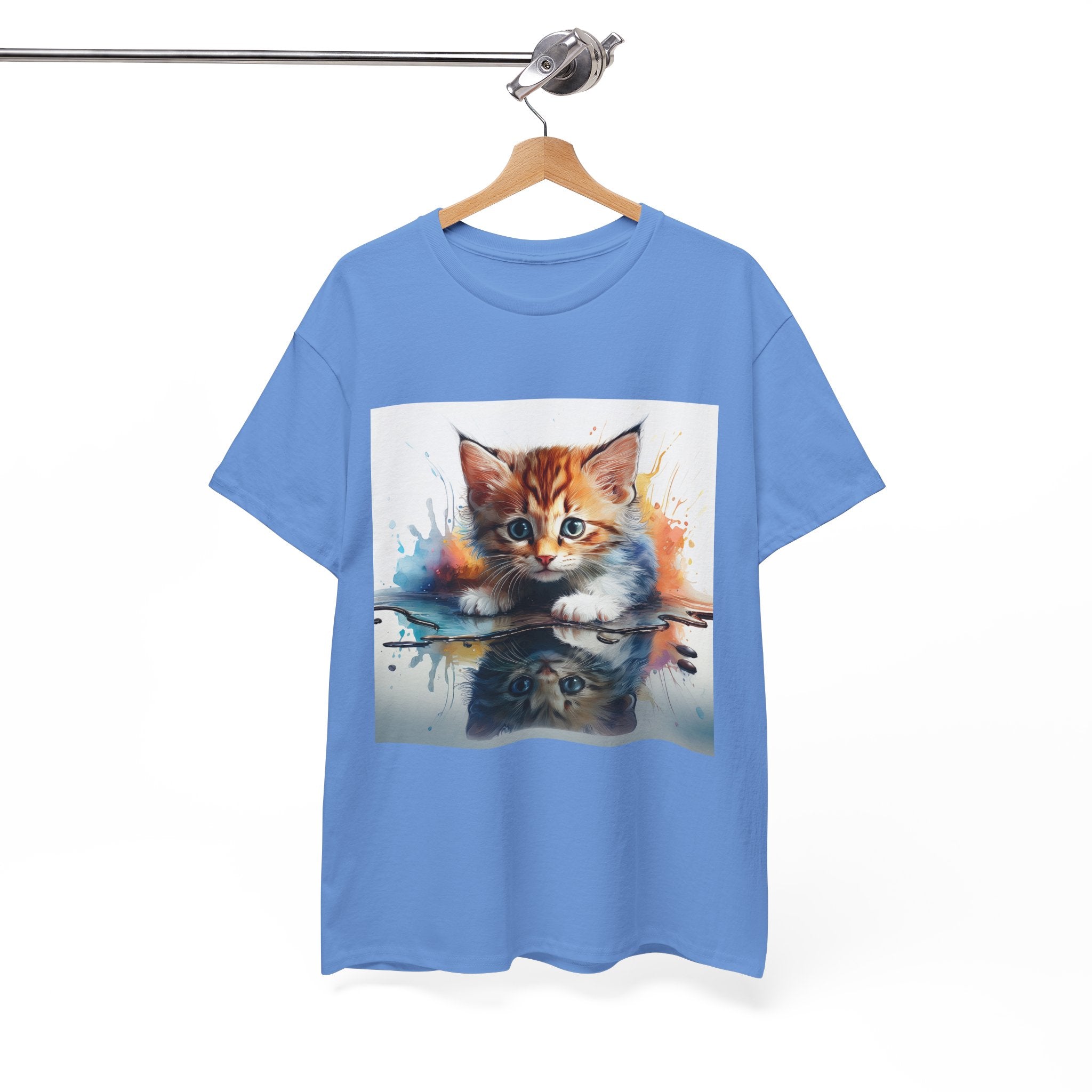 Adorable Cat Reflection Unisex Heavy Cotton Tee, Pet Lover T-Shirt, Animal Art Shirt, Cute Cat Gift for Her, Everyday Casual Wear
